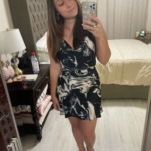 Vici Blue and White Marble Mini Dress